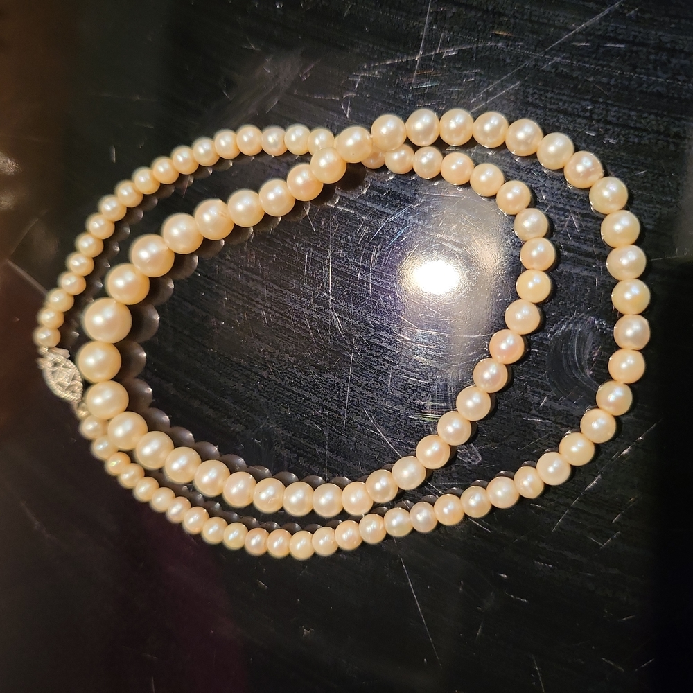 10kt White Gold Graduated Pearl Necklace 17" Vintage - Picture 2 of 14